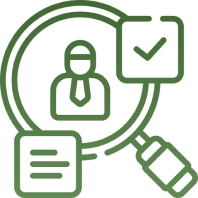 Magnifying glass over person icon and documents.