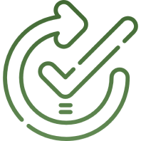 Green checkmark with circular arrow design.