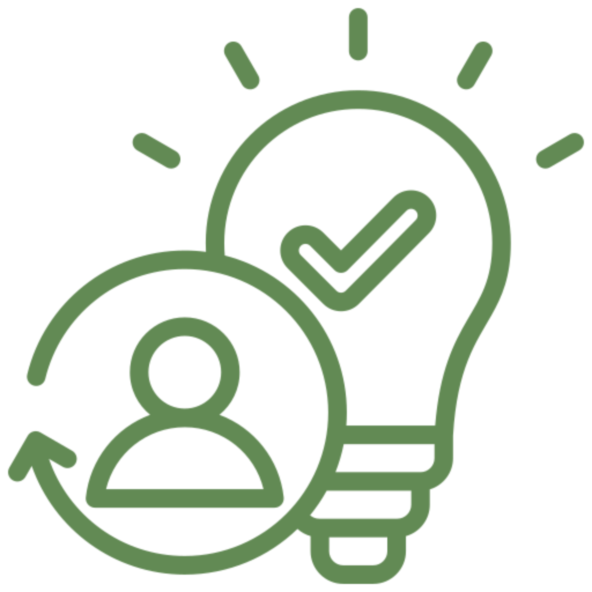 User icon with lightbulb and checkmark.