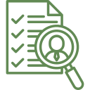 Checklist document with magnifying glass icon.