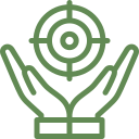 Hands holding a target symbol.