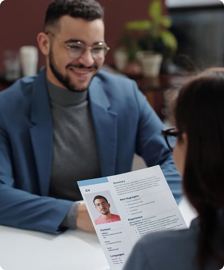 Job interview with candidate and interviewer.